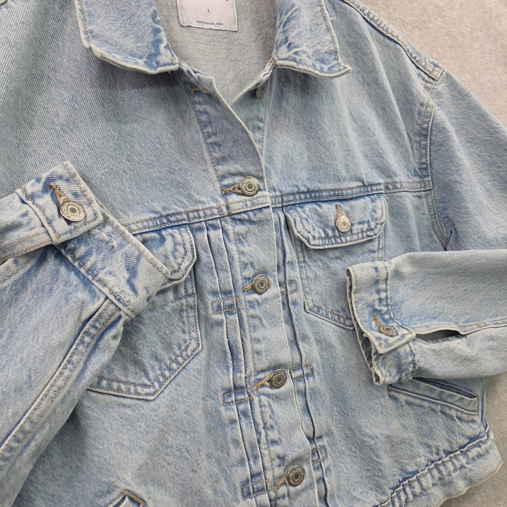 Y2K OLD NAVY Clean Girl Heritage Denim Boxy Trucker Jacket Women L 100% Cotton